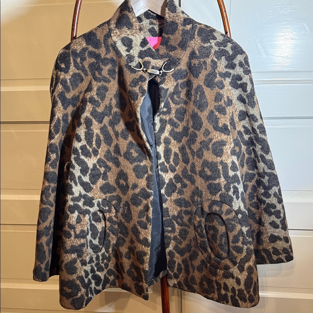 Betsey Johnson Leopard Wool Blend Swing Coat L